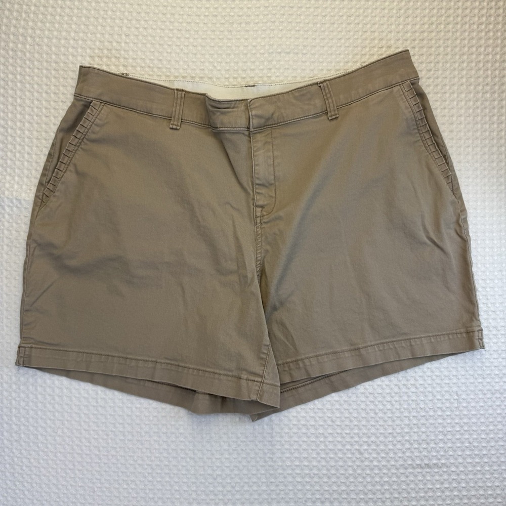 Lane Bryant Chino Bermuda Shorts Womens 16 Brown Ruffle Trim Pockets Knit Read!